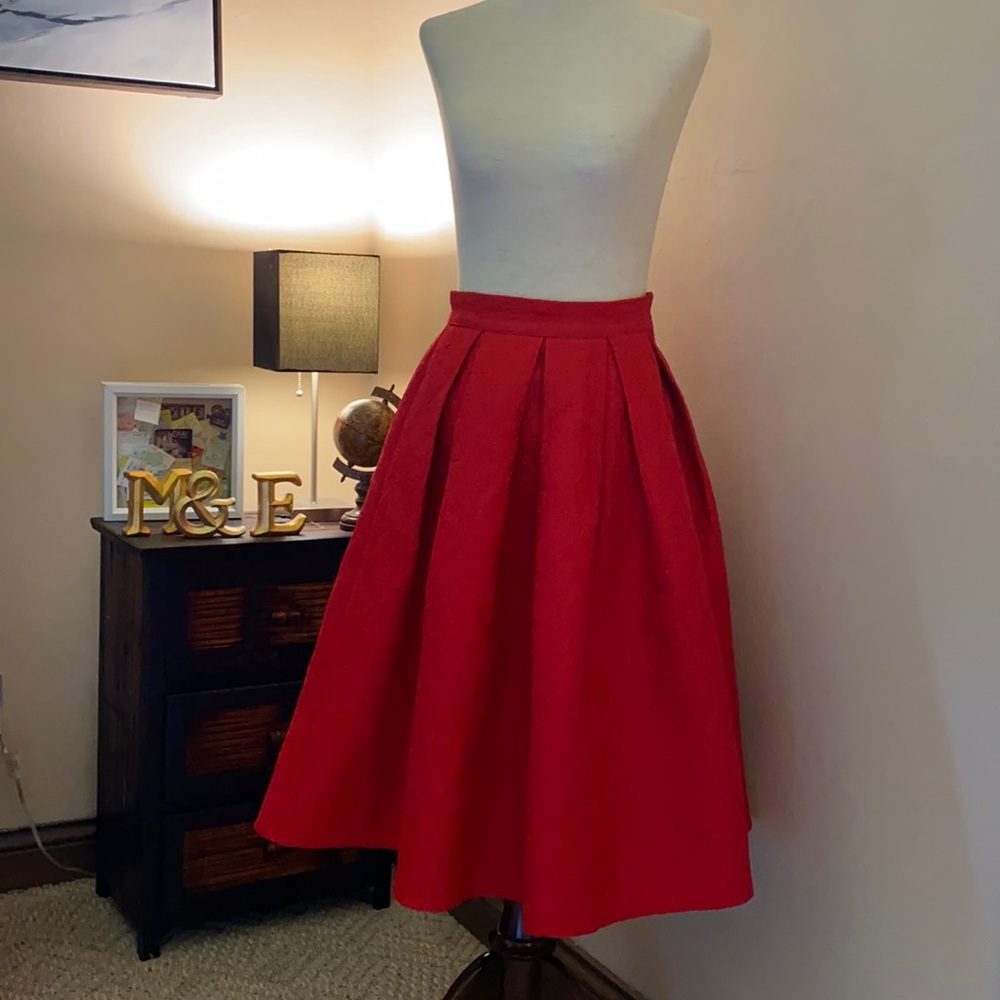 Chicwish Red Roses Embossed Full Skirt with Pockets! - Picture 2 of 4